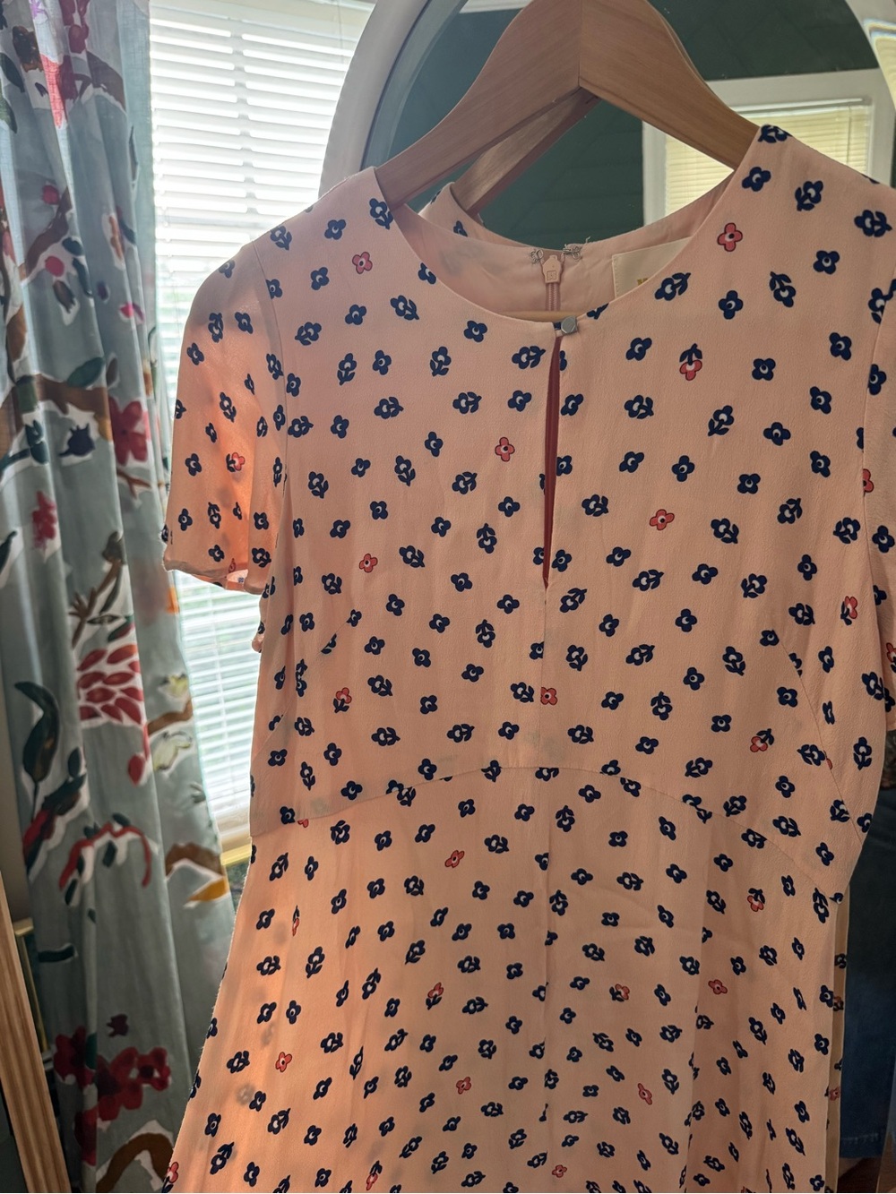 Anthropologie Pale Pink Floral Midi Dress with flutter sleeves